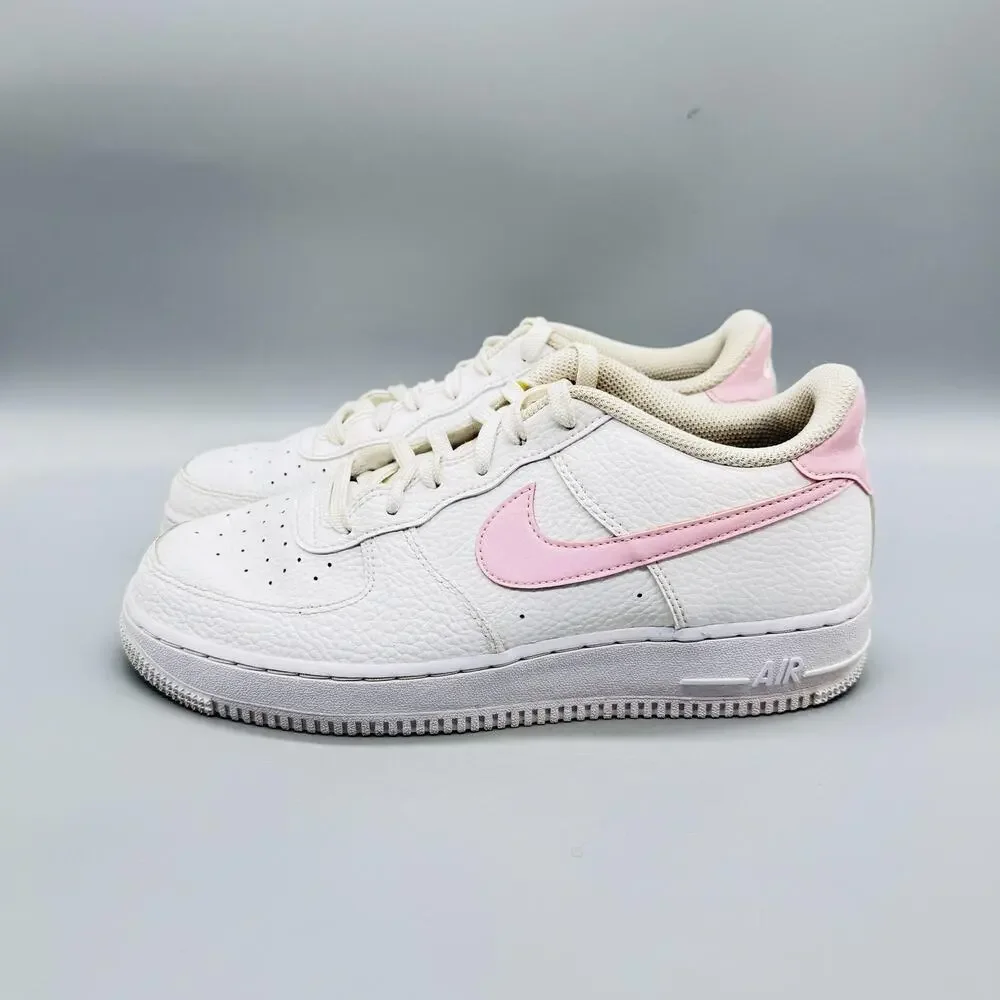 Nike Shoes Girls 7 White Pink Leather Air Force 1 LE Low Top Athletic Sneakers